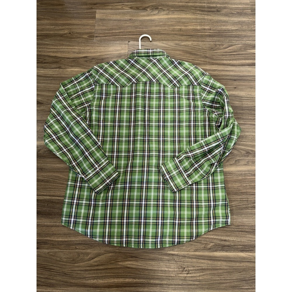 Vintage Wrangler Western Shirt Wrancher Plaid Green Pearl Snaps XL Mens - Picture 8 of 8